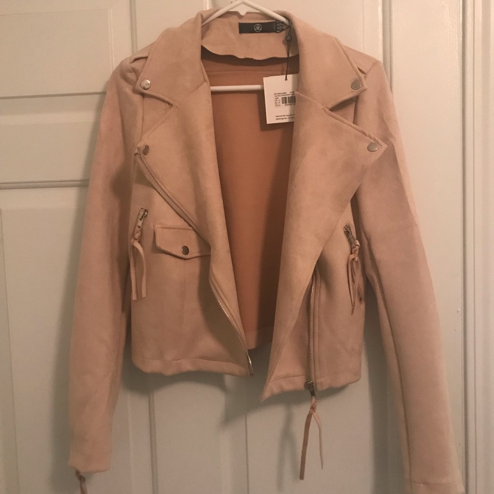 Faux suede Missguided moto jacket in beige